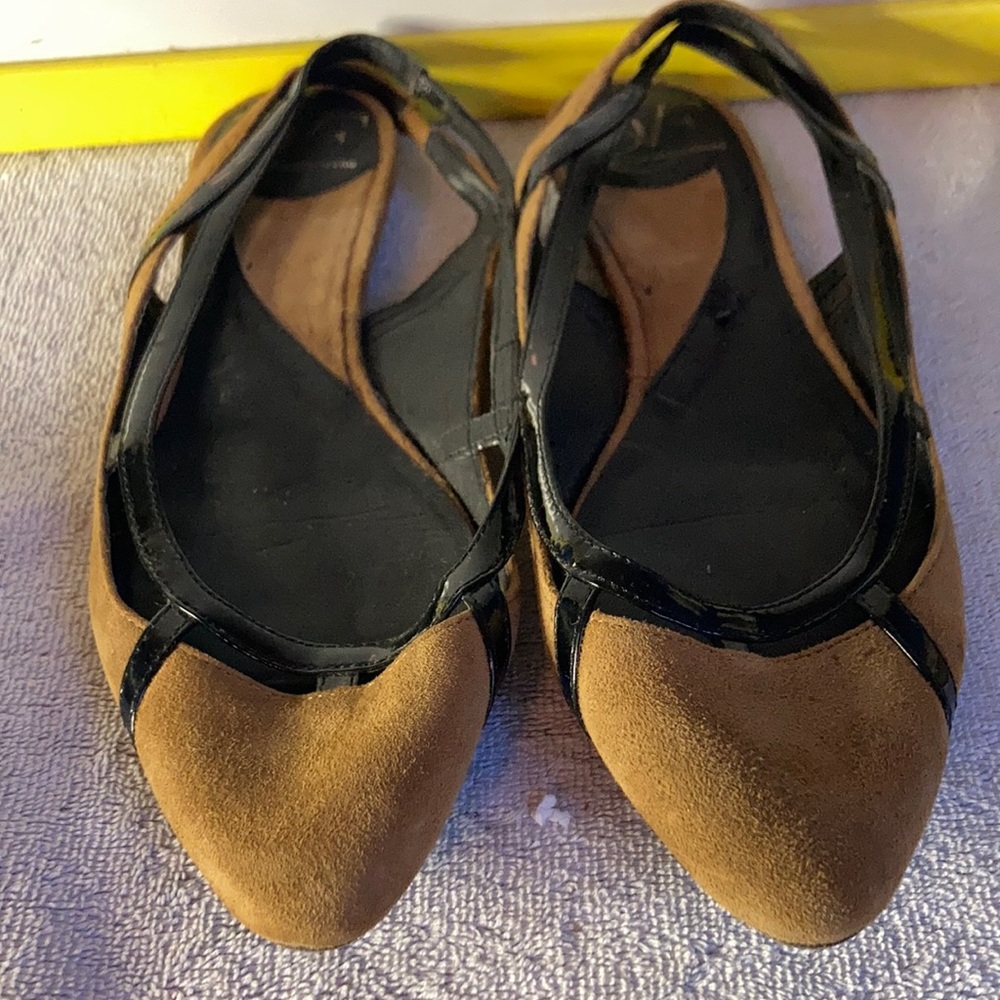 Diane Von Furstenberg Sling backs Tan Suede  with Black leather trim
